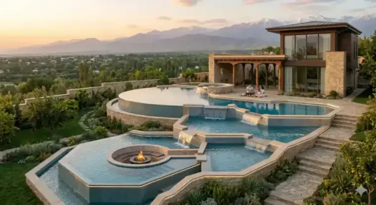 Бассейн нестандартной формы в современной архитектуре