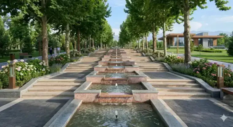 Декоративный водопад или фонтан в премиальном пространстве