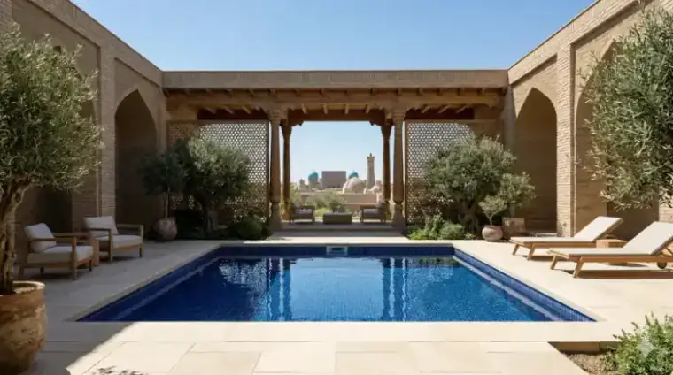 Скиммерный бассейн с продуманной зоной отдыха